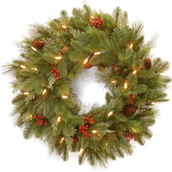 National Tree Company Pre-Lit Artificial Christmas Wreath, Green, Noelle, - Picture 1 of 2